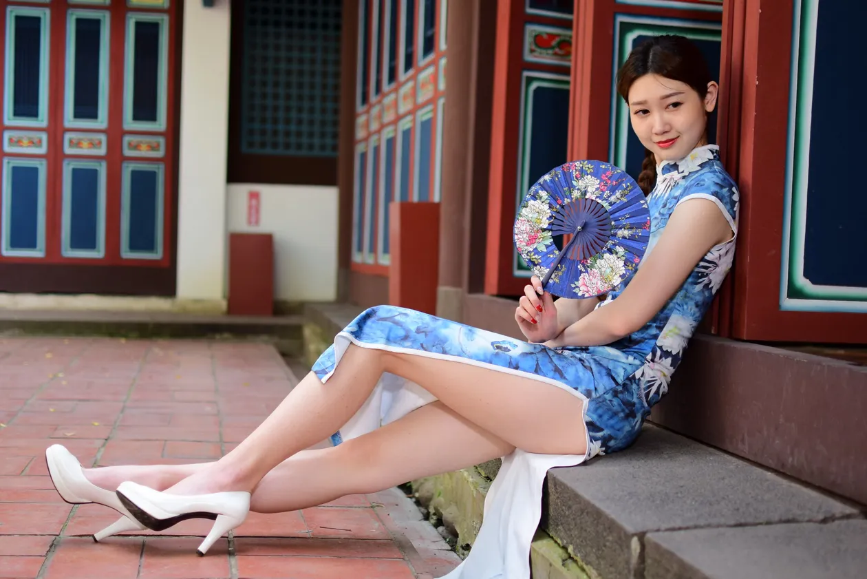 [Mzsock] NO.174 USD High-cut long cheongsam with white high heels and beautiful legs street photography#[105P]-90